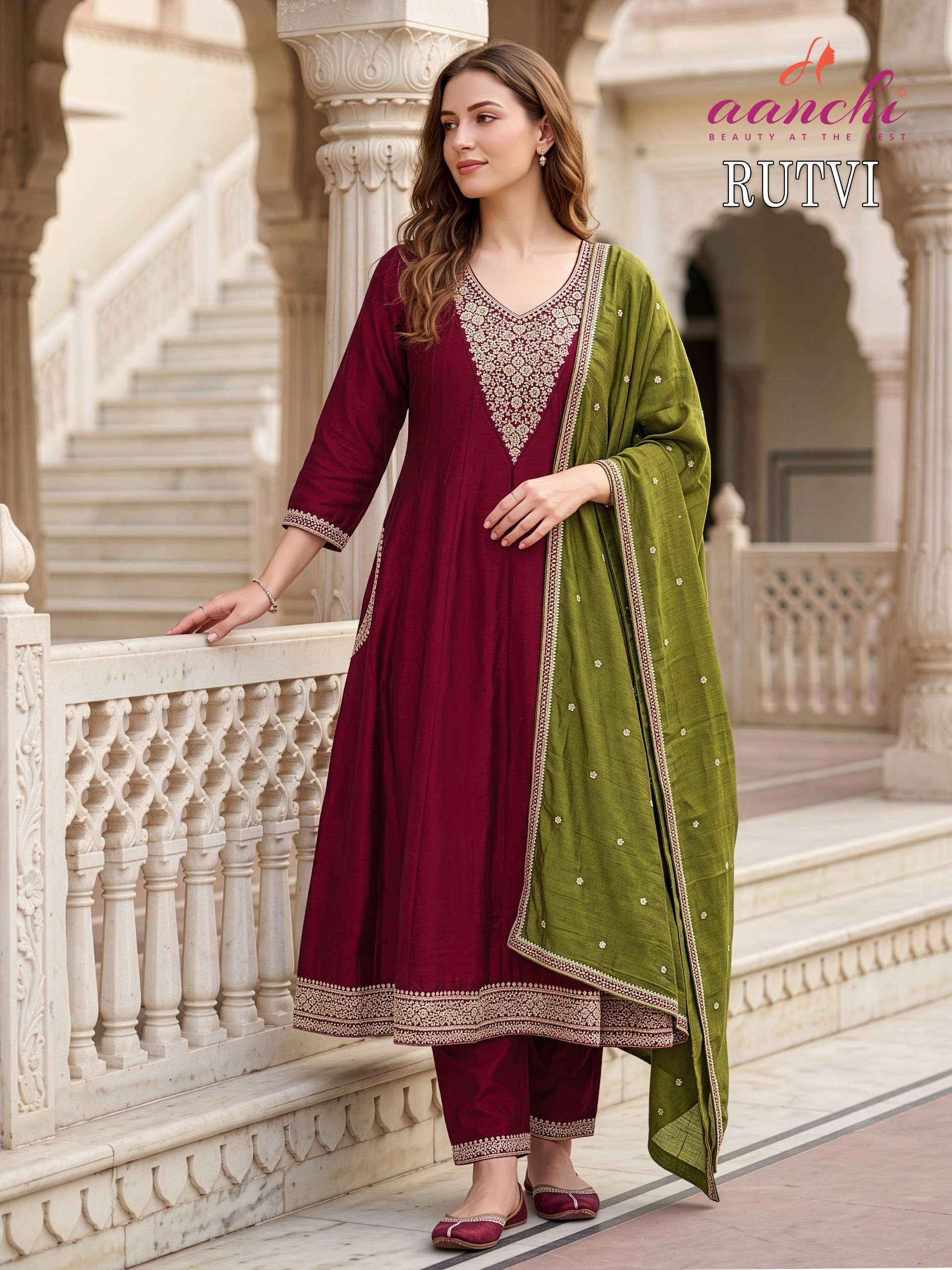 AANCHI RUTVI BRAND VICHITRA SILK ANARKALI TYPE SUIT FOR CELEBRATION WEAR SHOP